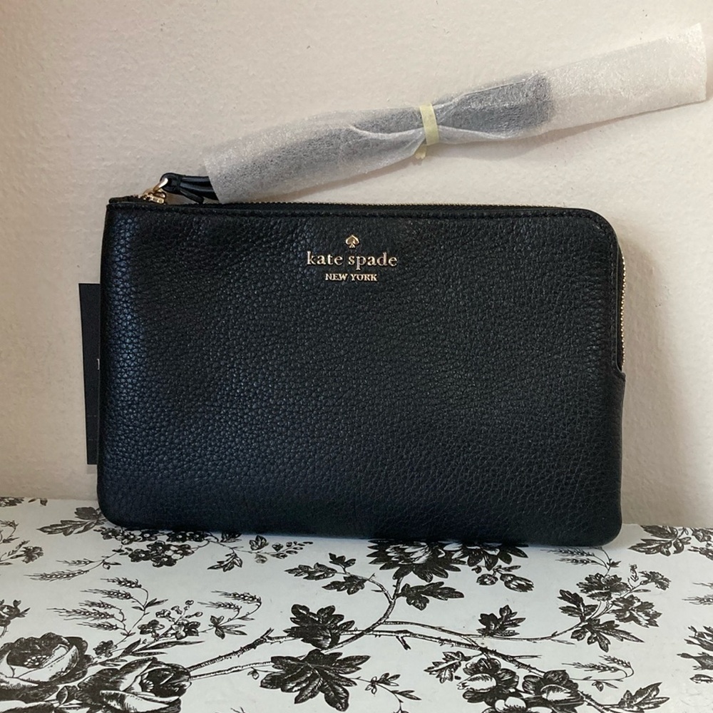 kate spade Black Pebbled Leather Wristlet Clutch